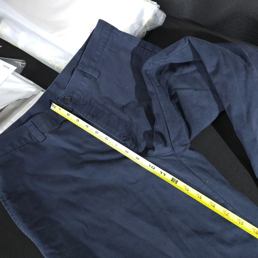 L.L. Bean Flannel Lined Chinos Men 32x32 Navy Blue Natural Fit Cotton Pants WT63